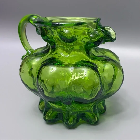 Kanawha Glass Company Hand-Blown Gourd-Shaped Vaseline Uranium Glass Pitcher 4” - Picture 2 of 15